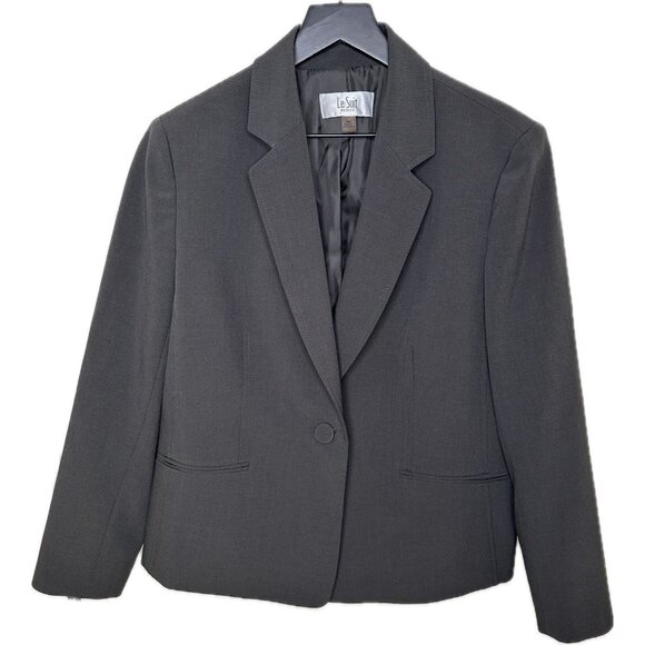 Le Suit Women’s Petite Blazer Dark Gray One Button Career Jacket Size 14P - Picture 1 of 9
